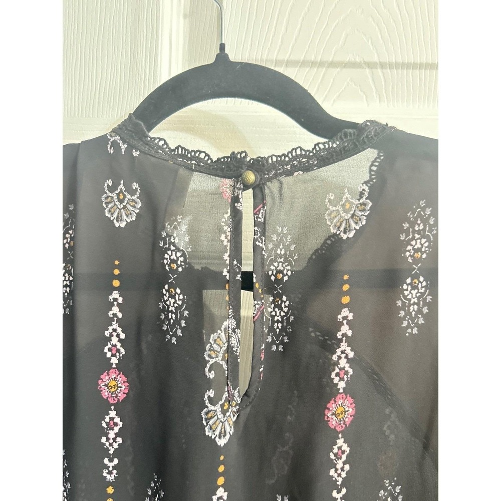 Knox Rose Peasant Blouse Womens Medium Black Boho Velvet Paisley Ethereal Top - Picture 10 of 12